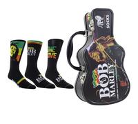 Bob Marley Socks 3 Pack In Guitar Tin (One Size) NUOVO