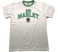 Bob Marley T Shirt Collegiate Crest Official Unisex White Ringer, T-Shirt Unisex - Adulto, White,