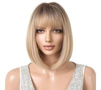 Bob Wig con frangia | Parrucca diritta bob bidoni | Capelli sintetici resistenti al calore alla ricerca naturale, parrucche bob corte per le donne