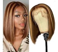 Bob Wig Human Hair Lace Front Wigs 13x4 Lace Frontal Brazilian Straight Bob Wig 180% Density Short Wigs for Black Women Highlight Blonde #4/27 Colour (14 inch)