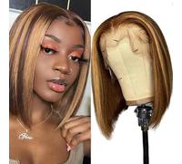 Bob Wig Human Hair Lace Front Wigs 13x4 Lace Frontal Brazilian Straight Bob Wig 180% Density Short Wigs for Black Women Highlight Blonde #4/27 Colour (10 inch)