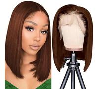 Bob Wigs Cuneo per capelli umani frontali in pizzo 13 x 4 cunei frontali in pizzo brasiliano dritto Bob cuneo per capelli umani Bob con cunei frontali in pizzo a densità 180% per donne nere cioccolato