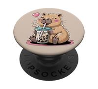 Boba Tea Kawaii Capybara, grazioso design per tè al latte a bolle PopSockets PopGrip Adesivo