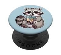 Boba Tea Kawaii Raccoon, grazioso design per tè al latte a bolle PopSockets PopGrip Adesivo