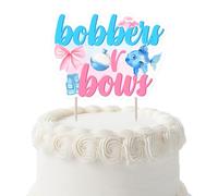 Bobbers or Bows Gender Reveal Decorazioni Pesca e Bow Cake Topper Rosa Fiocco Blu Bobber Decorazioni per Torta per Ragazzo o Ragazza Sesso Rivelare Festa Baby Shower Forniture
