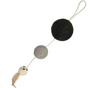 Bobby Plume - Tiragraffi Giochi per gatti in corda riciclata, con palline e piume, da appendere, Nero, 55x12 CM