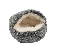 Bobby Poilu - Cuccia a Bolla per Gatti Extra soffice in Peluche, Cuscino per Cani e Gatti Taglia Piccola, Lavabile in Lavatrice, Nero/Bianco, 50x35x20 cm