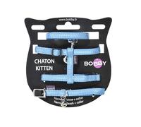 Bobby Safe - Kit Collare, Pettorina e Guinzaglio per Gatti XXS, Antifuga, Riflettente, Resistente, Blu, dimensione torace 19-30, girocollo 17-22 cm, spessore fettuccia 1 cm