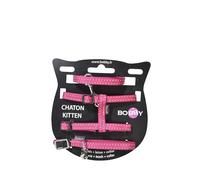 Bobby Safe - Kit Collare, Pettorina e Guinzaglio per Gatti XXS, Antifuga, Riflettente, Resistente, Fucsia, dimensione torace 19-30, girocollo 17-22 cm, spessore fettuccia 1 cm