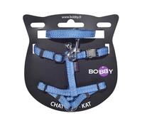 Bobby Safe - Kit Pettorina e Guinzaglio per Gatti, Antifuga, Riflettente, Resistente, Blu, Dimensione Torace 25-38, Spessore fettuccia 1 cm