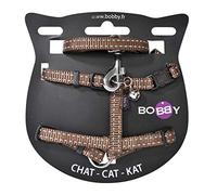 Bobby Safe - Kit Pettorina e Guinzaglio per Gatti, Antifuga, Riflettente, Resistente, Marrone, dimensione torace 25-38, spessore fettuccia 1 cm