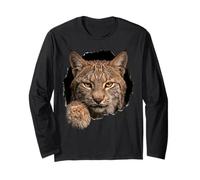 Bobcat Breaking Through Torn Hole Wild Cat Graphic Maglia a Manica