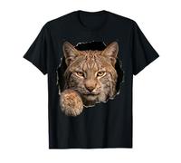 Bobcat Breaking Through Torn Hole Wild Cat Graphic Maglietta