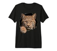 Bobcat Breaking Through Torn Hole Wild Cat Graphic Maglietta Premium