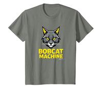 Bobcat Machine - Arte Grafica Felina feroce Maglietta, Bambini, Verde Militare mélange, 3 Anni