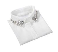 bobeini Ladies Ladies Gocce d'Acqua Imitazione Cristallo Chiffon Colletto Falso Gioielli Strass Risvolto Staccabile abbottonatura Mezza Camicia Camicetta Bianca