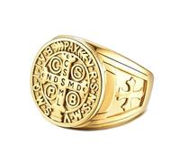 BOBIJOO JEWELRY - Bague Chevalière Homme Croix Saint Benoît Protection Démon Acier Plaqué Or Brut - 33 (15 US)