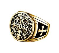BOBIJOO JEWELRY - Bague Chevalière Homme Croix Saint Benoît Protection Démon Acier Plaqué Or Noir - 17 (8 US)