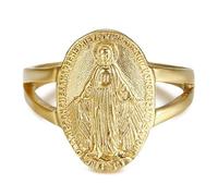 BOBIJOO JEWELRY - Bague Chevalière Vierge Marie Médaille Miraculeuse 1830 Acier Inox 316L Or Doré Plaqué - 19 (9 US)