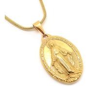 BOBIJOO Jewelry - Medaglia con ciondolo a forma di Vergine Maria Miracolosa, in acciaio dorato dorato e fine comunione + catena, in acciaio inox in microfibra, senza pietra, Microfibra in acciaio