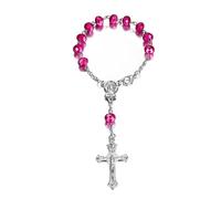 BOBIJOO JEWELRY - Mini Chapelet Voiture Camion Bracelet Marie Vierge Croix Pendentif Argent et Fushia
