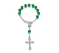 BOBIJOO JEWELRY - Mini Chapelet Voiture Camion Bracelet Marie Vierge Croix Pendentif Argent et Vert