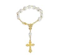 BOBIJOO JEWELRY - Mini Chapelet Voiture Camion Bracelet Marie Vierge Croix Pendentif Or et Roses Blanches