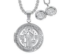BOBIJOO JEWELRY - Pendentif Collier Saint-Benoît Argent Porte-Photo Porte Message Homme Femme Acier inoxydable