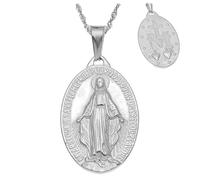 BOBIJOO JEWELRY - Pendentif Médaille 27mm*19mm Vierge Marie Miraculeuse Acier Doré Or Communion Baptême + Chaîne Singapour 45cm