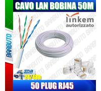BOBINA CAVO LAN/ETHERNET CAT5e UTP 50MT 100% RAME OMOLOGATO LINKEM+50 PLUG RJ45