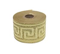 Bobina da 10 m con nastro jacquard metallizzato color oro a chiave greca larga 5 cm. Nastro decorativo per drappeggio 50062 Fantastic Kurdele
