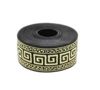 Bobina da 10 metri di larghezza 35 mm di larghezza, nero e oro, con chiave greca in tessuto jacquard ricamato, 35060