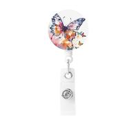 Bobina di badge con farfalla ad acquerello, clip retrattile, porta badge da lavoro, in plastica leggera, porta badge identificativo, per infermieri, regali per ufficio
