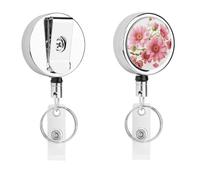 Bobina di badge con fiori rosa retrattile con portachiavi porta badge divertente per insegnante, infermiera, dottore, lavoratore, regalo, targhetta identificativa, clip decorative in metallo