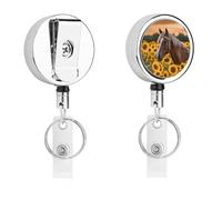 Bobina di badge retrattile con cavallo giallo girasole con portachiavi porta badge divertente per insegnante, infermiera, dottore, lavoratore, regalo, targhetta identificativa, clip decorative in
