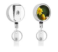Bobina di badge retrattile con fiore giallo e uovo, con portachiavi, porta badge divertente per insegnanti, infermiere, dottori, lavoratori, regalo identificativo, targhetta, clip decorative in
