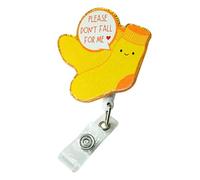 Bobina di badge smaltata con scritta "Please Don't Fall for Me" per infermiera gialla calzini smaltati con clip identificativa retrattile, divertente novità, spilla con bobina per badge registrato RN