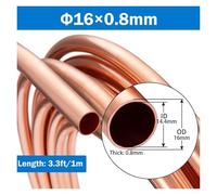 Bobina di rame morbido T2 da 1 m, diametro esterno 14/15,88/16 mm, tubo flessibile for condizionatori d'aria, HVAC, sistemi raffreddamento, impianti idraulici, senza saldatura pieghevole(Φ16x0.8 mm)
