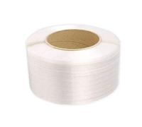 Bobina di reggetta in polipropilene, colore bianco, goffrata, larghezza 12 mm, spessore 0,6 mm e diametro 200 mm