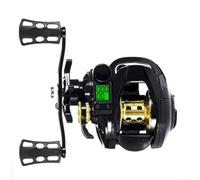 Bobina digitale da baitcasting, rapporto di trasmissione 7,2:1, allarme abboccata di pesce, contatore di profondità, bobina in lega di alluminio, per pesca alla carpa, spigola, luccio, carpa (nero a