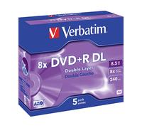 Verbatim 5 DVD+R DL Double Layer 8,5Gb 8X Matt Silver AZO in jewel case - 43541