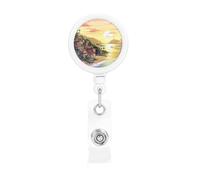 Bobina per badge retrattile con paesaggio marino, resistente, con clip per cintura, cordini retrattili, porta carte d'identità, portachiavi, clip per badge per ufficio, infermiere, dipendenti