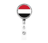 Bobina porta badge in metallo per impieghi gravosi con bandiera dello Yemen, porta badge retrattile con clip da cintura per titolare della carta nome dipendente insegnante