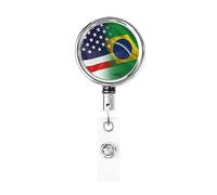 Bobina porta badge in metallo per impieghi gravosi con bandiere americane e brasiliane, porta badge retrattile con clip da cintura per porta badge identificativo dipendente insegnante