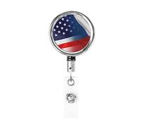 Bobina porta badge in metallo resistente bandiera americana e repubblica ceca, porta badge retrattile con clip da cintura per porta badge identificativo dipendente insegnante