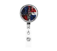Bobina porta badge in metallo resistente con bandiera americana della Repubblica Dominicana, porta badge retrattile con clip da cintura per porta badge identificativo dipendente insegnante