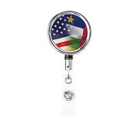 Bobina porta badge in metallo resistente con bandiera americana e della Repubblica Centrafricana, porta badge retrattile con clip da cintura per portachiavi con nome, dipendente, insegnante