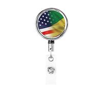 Bobina porta badge in metallo resistente con bandiera americana e Repubblica del Congo, porta badge retrattile con clip da cintura per portachiavi con nome, dipendente, insegnante