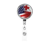 Bobina porta badge in metallo resistente con bandiera americana e tonga, porta badge retrattile con clip da cintura per porta badge identificativo dipendente insegnante