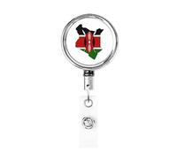 Bobina porta badge in metallo resistente con bandiera del Kenya, porta badge retrattile con clip da cintura per porta badge identificativo dipendente insegnante 1